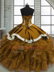 Perfect Yellow Ball Gowns Beading and Ruffles Sweet 16 Dresses Lace Up Organza Sleeveless Floor Length