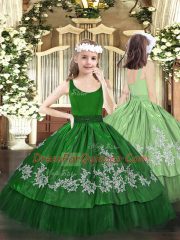Scoop Sleeveless Zipper Little Girl Pageant Dress Dark Green Taffeta
