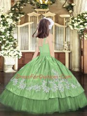 Scoop Sleeveless Zipper Little Girl Pageant Dress Dark Green Taffeta