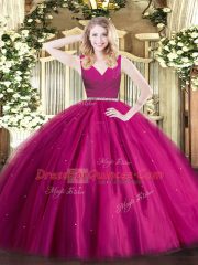 Sleeveless Beading Zipper Quinceanera Gown