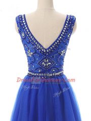 Graceful Royal Blue Bateau Neckline Beading Homecoming Dress Sleeveless Zipper