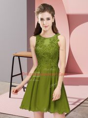 Fashion Olive Green Sleeveless Mini Length Appliques Zipper Dama Dress for Quinceanera