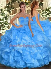 Customized Organza Sleeveless Floor Length Quinceanera Dresses and Beading and Ruffles
