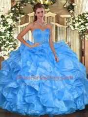 Customized Organza Sleeveless Floor Length Quinceanera Dresses and Beading and Ruffles