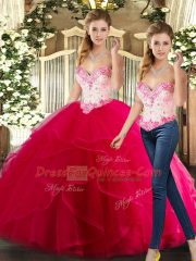 Cheap Sweetheart Sleeveless 15th Birthday Dress Floor Length Beading and Ruffles Hot Pink Organza