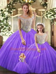 Eggplant Purple Sleeveless Tulle Lace Up Quinceanera Gowns for Military Ball and Sweet 16 and Quinceanera