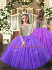 Eggplant Purple Sleeveless Tulle Lace Up Quinceanera Gowns for Military Ball and Sweet 16 and Quinceanera
