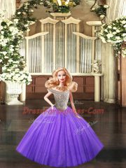 Eggplant Purple Sleeveless Tulle Lace Up Quinceanera Gowns for Military Ball and Sweet 16 and Quinceanera