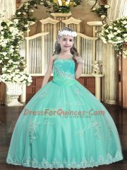 Tulle Straps Sleeveless Lace Up Appliques and Sequins Little Girls Pageant Dress in Apple Green