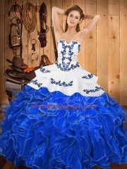 Top Selling Sleeveless Lace Up Floor Length Embroidery and Ruffles Sweet 16 Quinceanera Dress