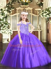 Lavender Off The Shoulder Lace Up Beading Kids Formal Wear Sleeveless