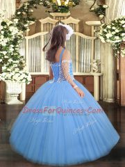 Cute Coral Red Ball Gowns Tulle Straps Sleeveless Beading Floor Length Lace Up Pageant Dress