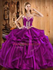 Romantic Floor Length Ball Gowns Sleeveless Fuchsia Quinceanera Dress Lace Up