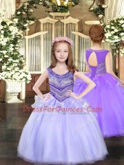 Perfect Lavender Scoop Neckline Beading Kids Formal Wear Sleeveless Lace Up