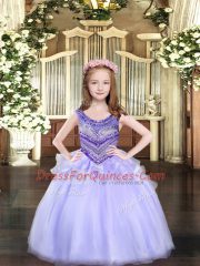 Perfect Lavender Scoop Neckline Beading Kids Formal Wear Sleeveless Lace Up