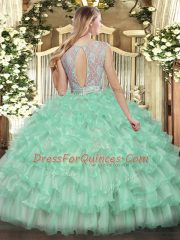 Superior Floor Length Backless Vestidos de Quinceanera Lilac for Military Ball and Sweet 16 and Quinceanera with Beading and Ruffled Layers