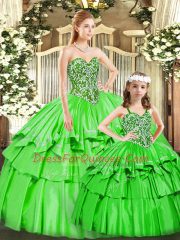 Fantastic Green Sweetheart Neckline Beading and Ruffled Layers 15 Quinceanera Dress Sleeveless Lace Up