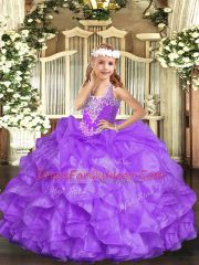 Beauteous Sleeveless Floor Length Beading and Ruffles Lace Up Girls Pageant Dresses with Lavender