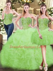Floor Length Yellow Green Sweet 16 Dresses Organza Sleeveless Beading and Ruffles