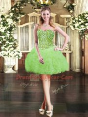 Floor Length Yellow Green Sweet 16 Dresses Organza Sleeveless Beading and Ruffles