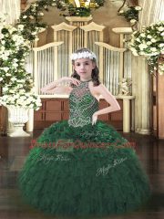 Dark Green Sleeveless Organza Lace Up Pageant Gowns For Girls for Party and Quinceanera