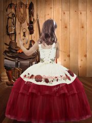 Great Green Organza Lace Up Straps Sleeveless Floor Length Girls Pageant Dresses Embroidery and Ruffled Layers