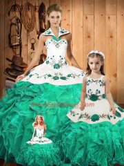 Fashionable Sleeveless Lace Up Floor Length Embroidery and Ruffles Quinceanera Gowns