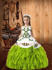 Hot Sale Yellow Green Sleeveless Beading and Embroidery Floor Length Little Girl Pageant Dress