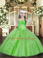 Best Tulle Sleeveless Floor Length Pageant Gowns and Beading and Ruffles and Sequins