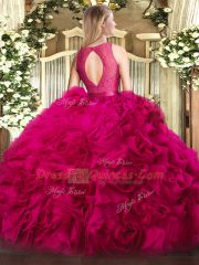 Beauteous Fuchsia Sweet 16 Dresses Military Ball and Sweet 16 and Quinceanera with Lace Scoop Sleeveless Zipper