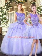 Deluxe Scoop Sleeveless Zipper Sweet 16 Dress Lavender Organza