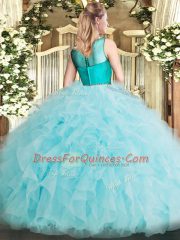 Lilac Ball Gowns Beading and Ruffles Quinceanera Gowns Zipper Organza Sleeveless Floor Length