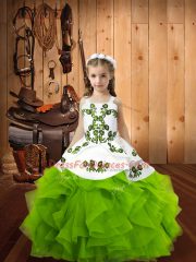 Classical Floor Length Little Girls Pageant Dress Organza Sleeveless Embroidery and Ruffles