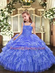 Simple Lavender Lace Up Straps Beading and Ruffled Layers and Pick Ups Kids Formal Wear Organza Sleeveless