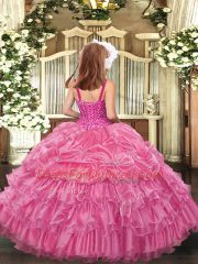 Simple Lavender Lace Up Straps Beading and Ruffled Layers and Pick Ups Kids Formal Wear Organza Sleeveless