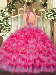 Dynamic Sleeveless Backless Floor Length Beading and Ruffled Layers 15th Birthday Dress