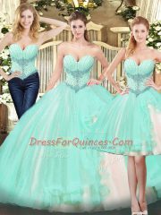 Unique Sweetheart Sleeveless Lace Up Sweet 16 Dresses Apple Green Organza