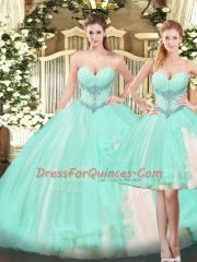 Unique Sweetheart Sleeveless Lace Up Sweet 16 Dresses Apple Green Organza