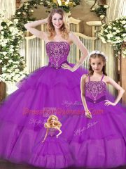 Ball Gowns Quince Ball Gowns Purple Sweetheart Organza Sleeveless Floor Length Lace Up