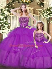 Ball Gowns Quince Ball Gowns Purple Sweetheart Organza Sleeveless Floor Length Lace Up