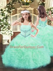 Wonderful Apple Green Lace Up Quinceanera Gowns Beading and Ruffles Sleeveless Floor Length