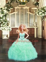 Wonderful Apple Green Lace Up Quinceanera Gowns Beading and Ruffles Sleeveless Floor Length