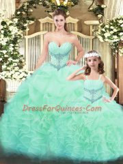 Wonderful Apple Green Lace Up Quinceanera Gowns Beading and Ruffles Sleeveless Floor Length
