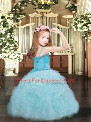 Floor Length Lavender Evening Gowns Organza Sleeveless Beading and Ruffles and Pick Ups