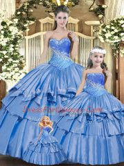 Fashion Floor Length Lace Up Sweet 16 Dresses Baby Blue for Military Ball and Sweet 16 and Quinceanera with Beading and Ruffles