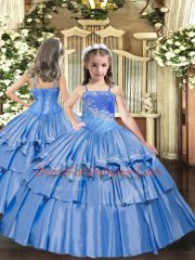 Fashion Floor Length Lace Up Sweet 16 Dresses Baby Blue for Military Ball and Sweet 16 and Quinceanera with Beading and Ruffles