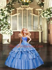 Fashion Floor Length Lace Up Sweet 16 Dresses Baby Blue for Military Ball and Sweet 16 and Quinceanera with Beading and Ruffles