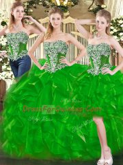 Amazing Organza Sleeveless Floor Length Sweet 16 Dress and Beading and Ruffles