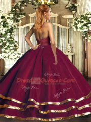 Beautiful Burgundy Backless V-neck Ruching Vestidos de Quinceanera Tulle Sleeveless