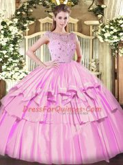 Shining Bateau Sleeveless Zipper Ball Gown Prom Dress Lilac Tulle